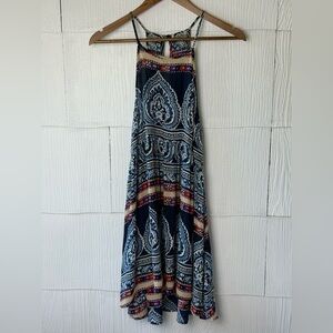 Blue and Cream Patterned Women's high low dress women’s medium